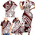 Polynesian Tropical Flowers Oxblood Color Family Matching Short Sleeve Bodycon Dress and Hawaiian Shirt