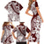 Polynesian Tropical Flowers Oxblood Color Family Matching Short Sleeve Bodycon Dress and Hawaiian Shirt