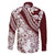 Polynesian Tropical Flowers Oxblood Color Family Matching Tank Maxi Dress and Hawaiian Shirt