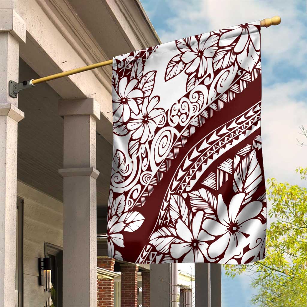 Polynesian Tropical Flowers Oxblood Color Garden Flag