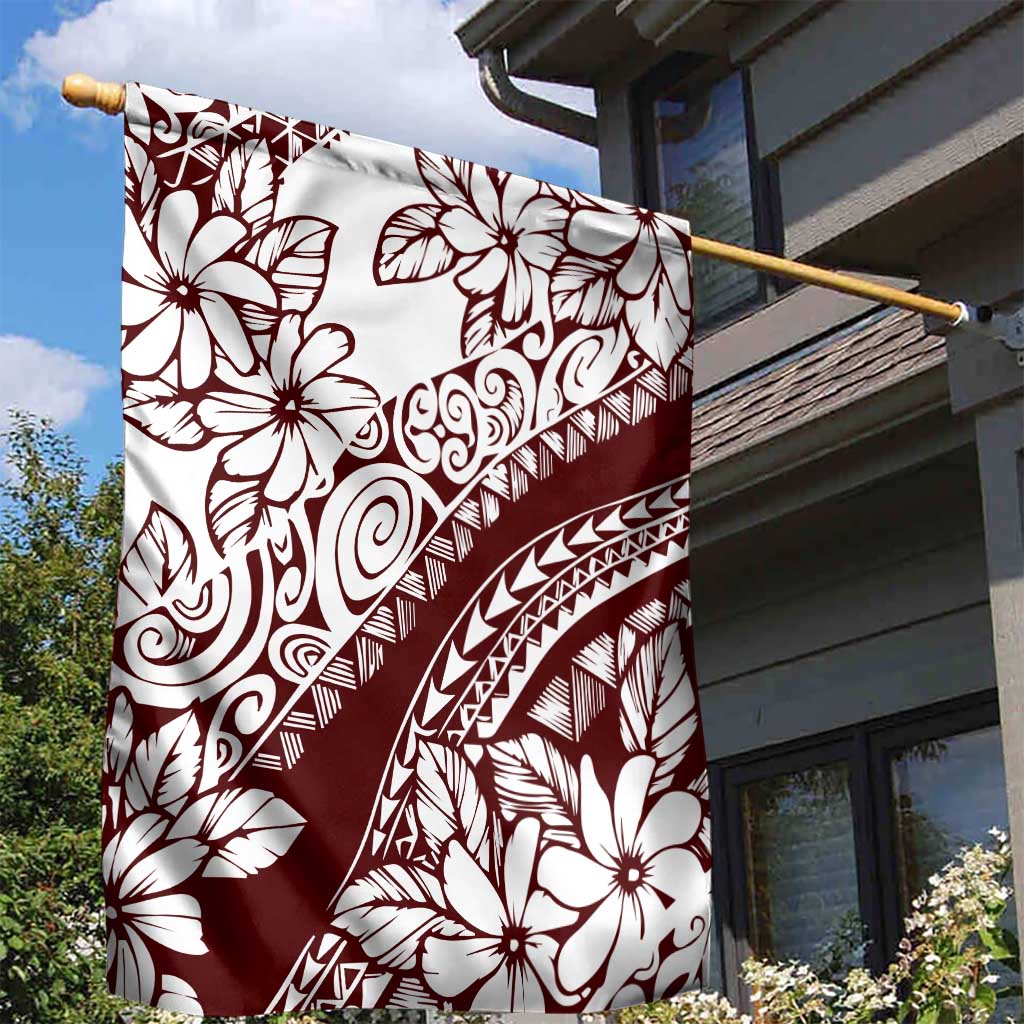 Polynesian Tropical Flowers Oxblood Color Garden Flag LT14 - Polynesian Pride