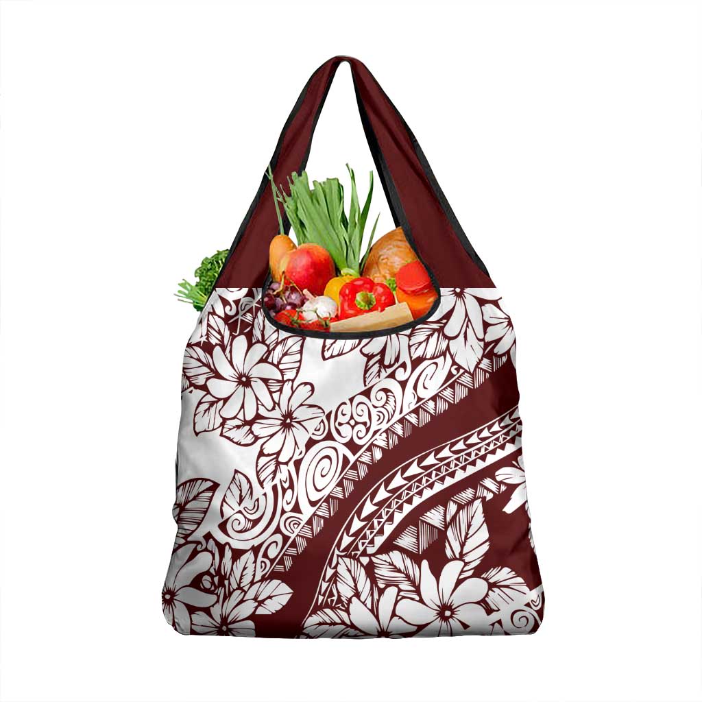 Polynesian Tropical Flowers Oxblood Color Grocery Bag LT14 1-pack One Size Oxblood - Polynesian Pride
