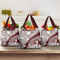 Polynesian Tropical Flowers Oxblood Color Grocery Bag LT14 3-pack One Size Oxblood - Polynesian Pride