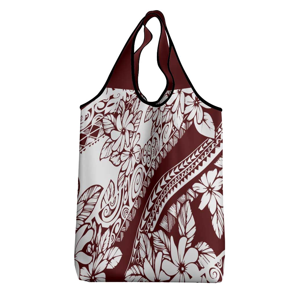 Polynesian Tropical Flowers Oxblood Color Grocery Bag LT14 - Polynesian Pride