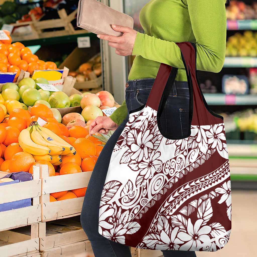 Polynesian Tropical Flowers Oxblood Color Grocery Bag LT14 - Polynesian Pride