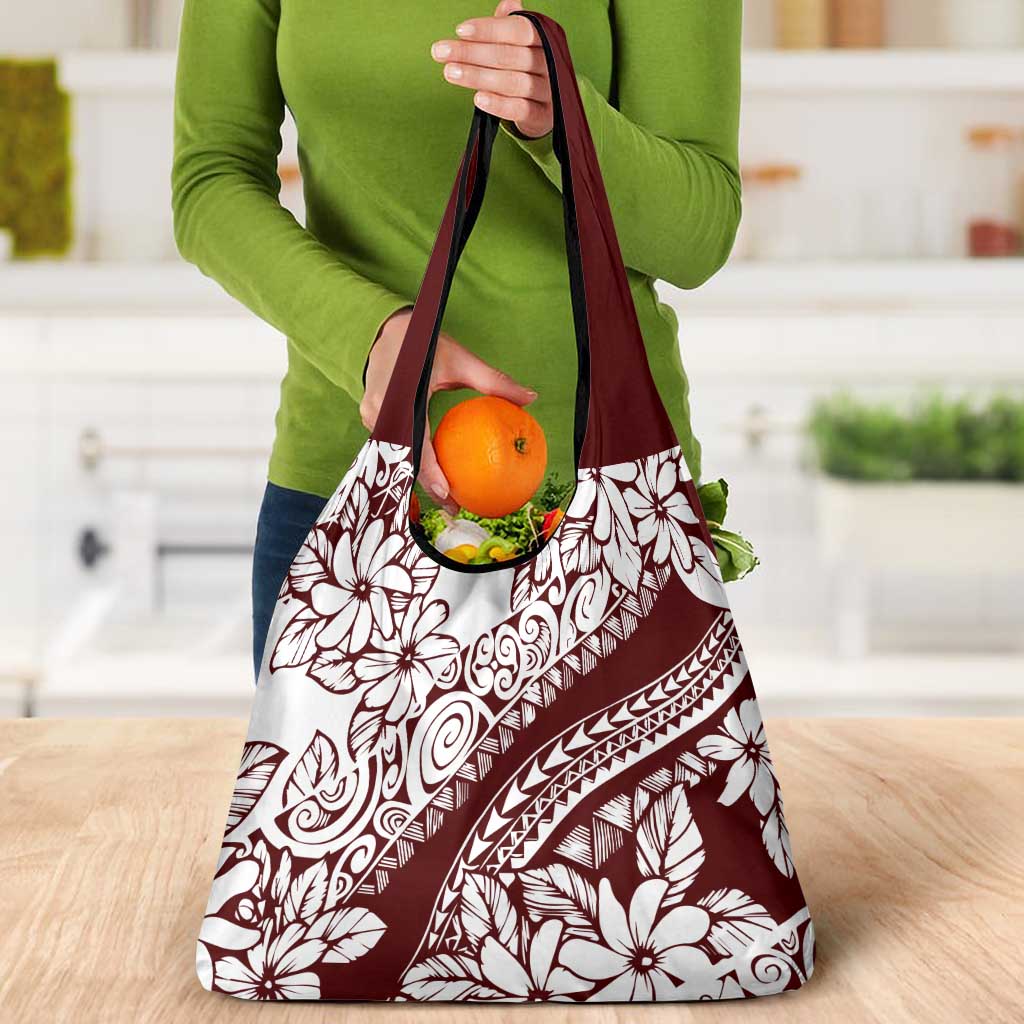 Polynesian Tropical Flowers Oxblood Color Grocery Bag LT14 - Polynesian Pride