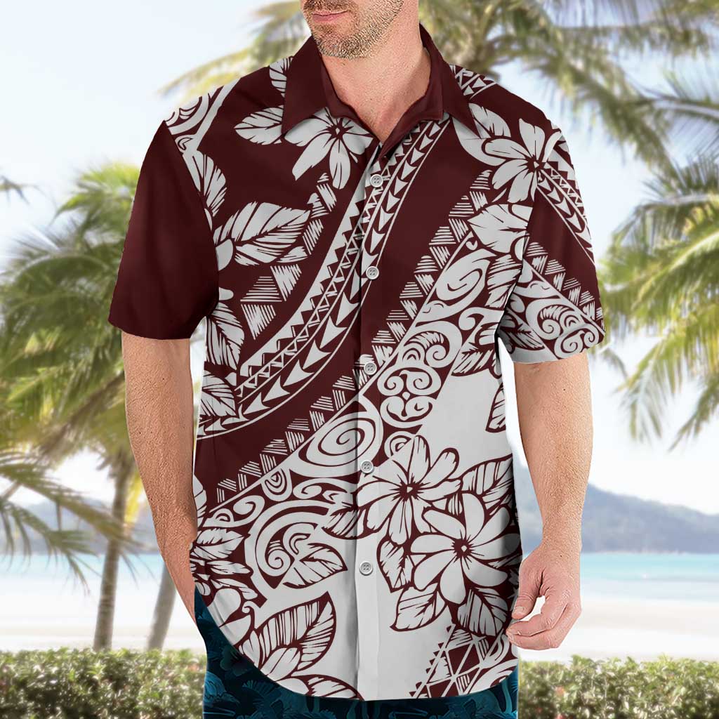 Polynesian Tropical Flowers Oxblood Color Hawaiian Shirt LT14 - Polynesian Pride
