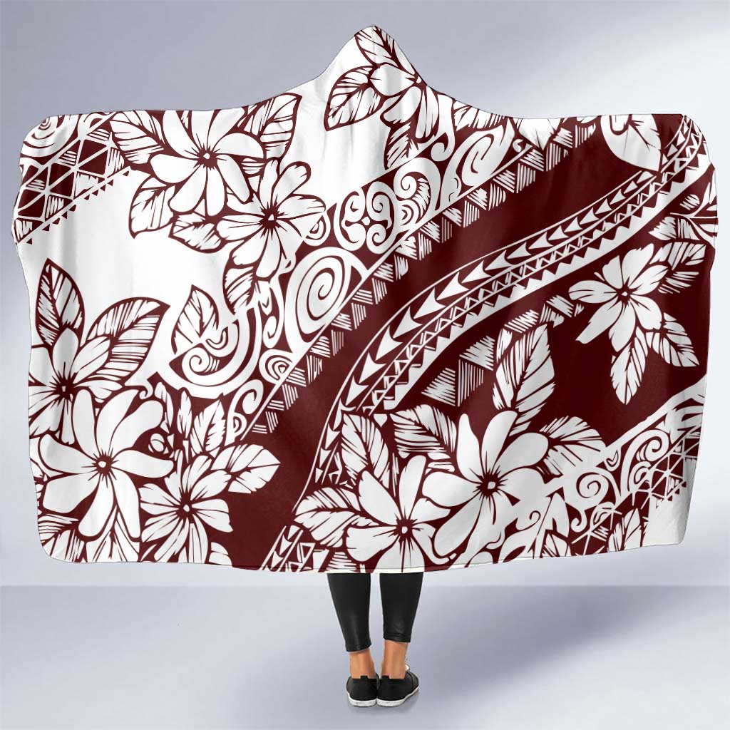 Polynesian Tropical Flowers Oxblood Color Hooded Blanket LT14 One Size Oxblood - Polynesian Pride