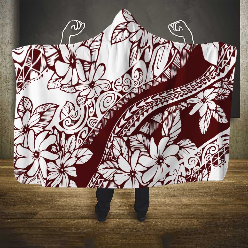 Polynesian Tropical Flowers Oxblood Color Hooded Blanket LT14 - Polynesian Pride