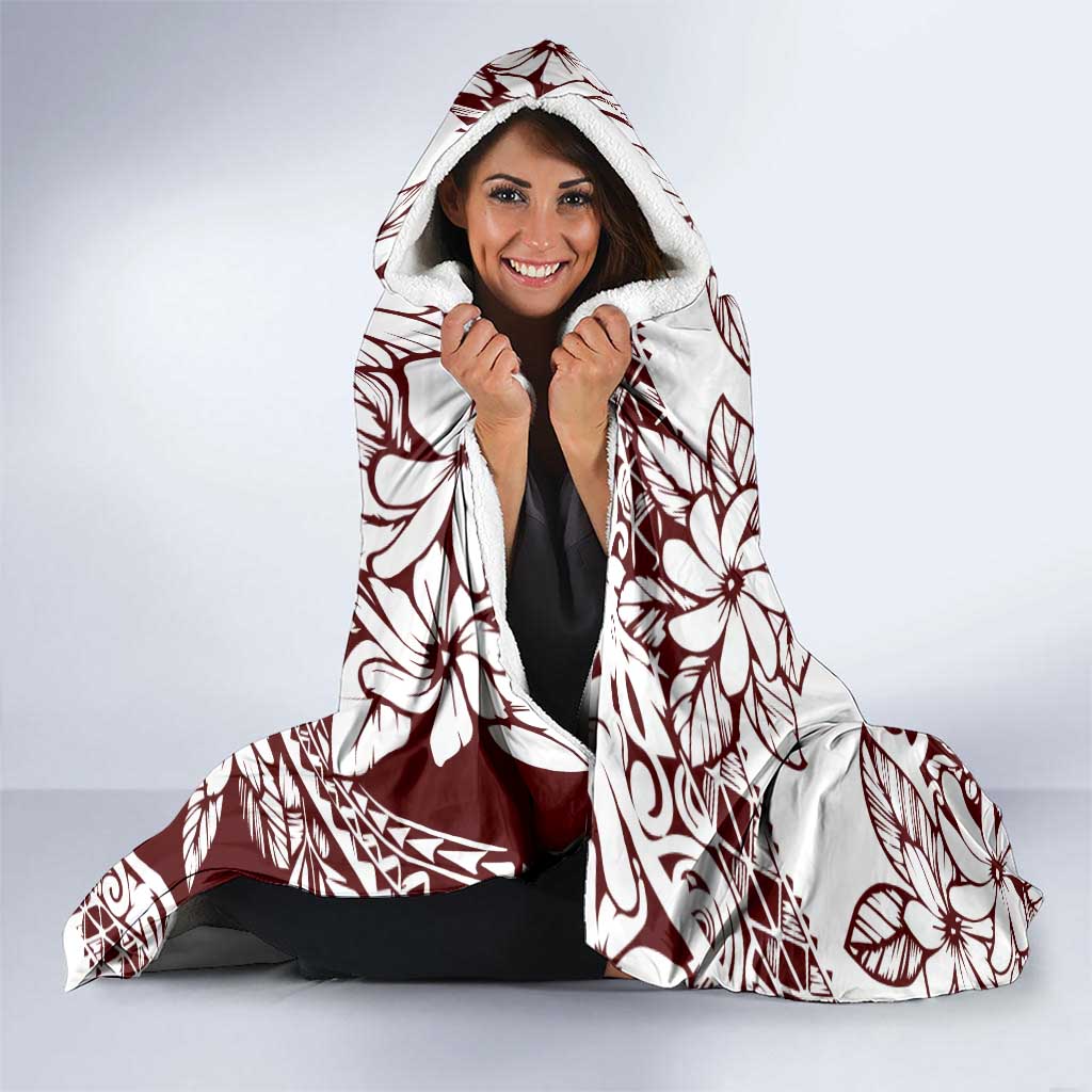 Polynesian Tropical Flowers Oxblood Color Hooded Blanket LT14 - Polynesian Pride