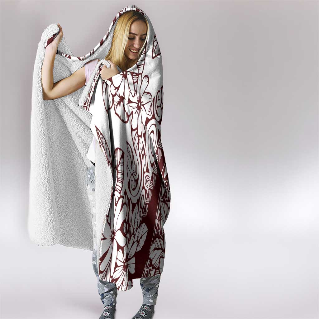 Polynesian Tropical Flowers Oxblood Color Hooded Blanket LT14 - Polynesian Pride