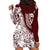 Polynesian Tropical Flowers Oxblood Color Hoodie Dress