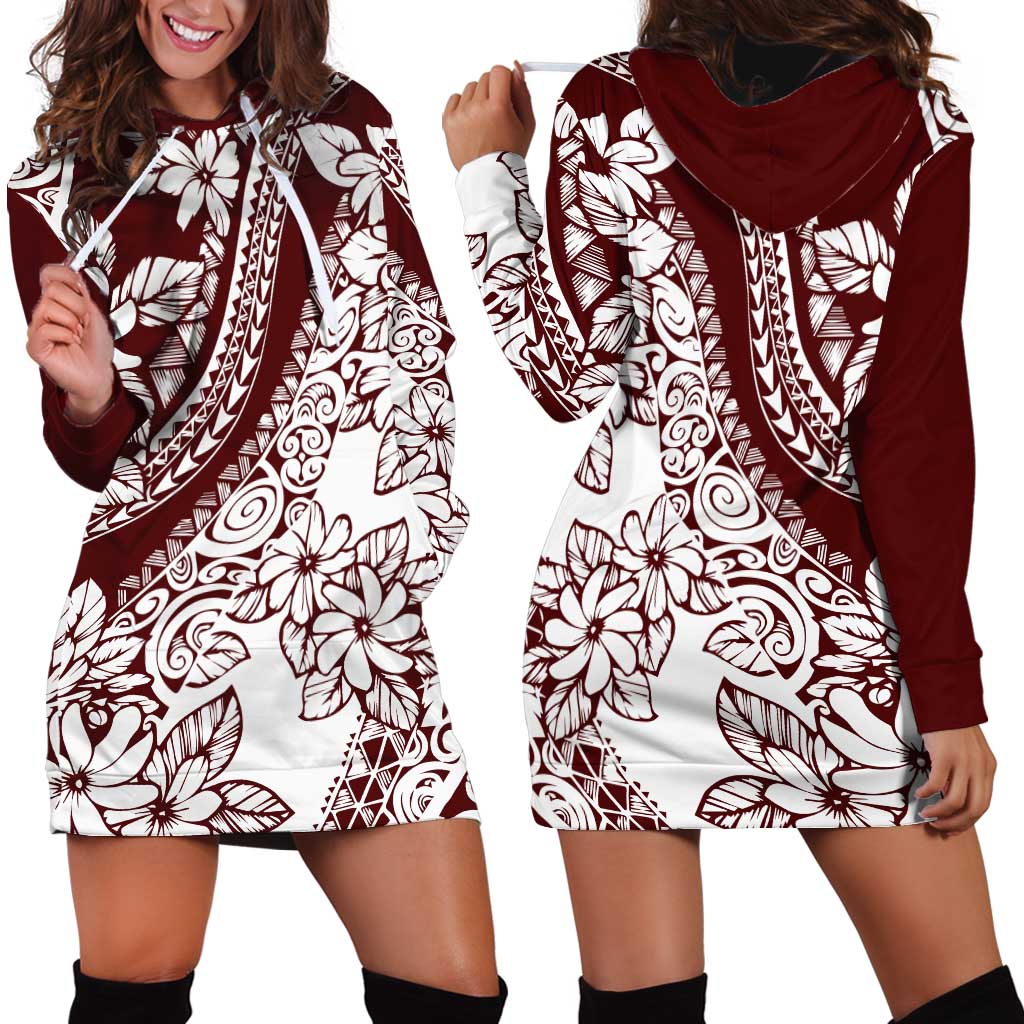 Polynesian Tropical Flowers Oxblood Color Hoodie Dress LT14 - Polynesian Pride