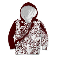 Polynesian Tropical Flowers Oxblood Color Kid Hoodie