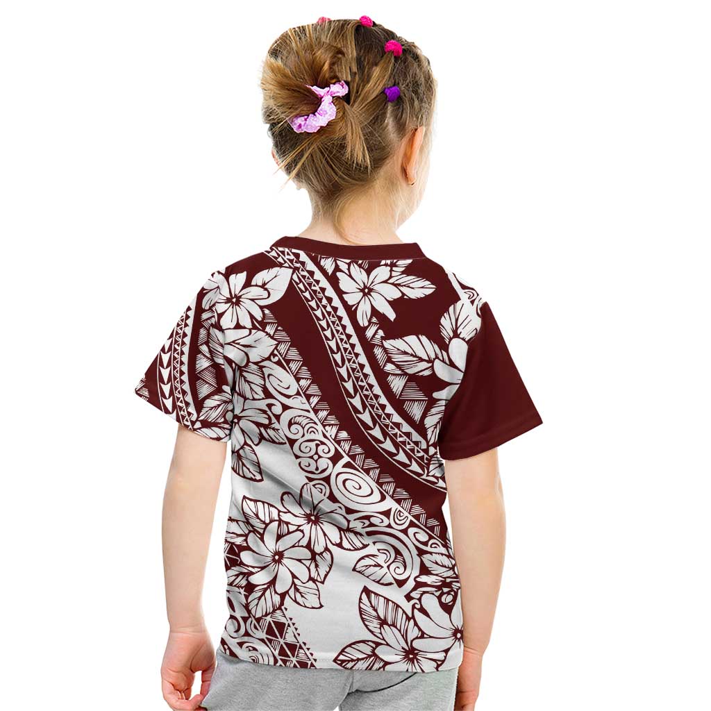 Polynesian Tropical Flowers Oxblood Color Kid T Shirt