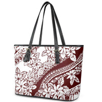 Polynesian Tropical Flowers Oxblood Color Leather Tote Bag LT14 - Polynesian Pride