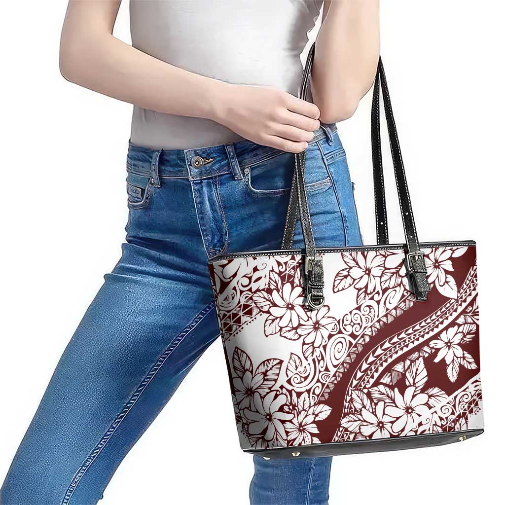 Polynesian Tropical Flowers Oxblood Color Leather Tote Bag LT14 - Polynesian Pride
