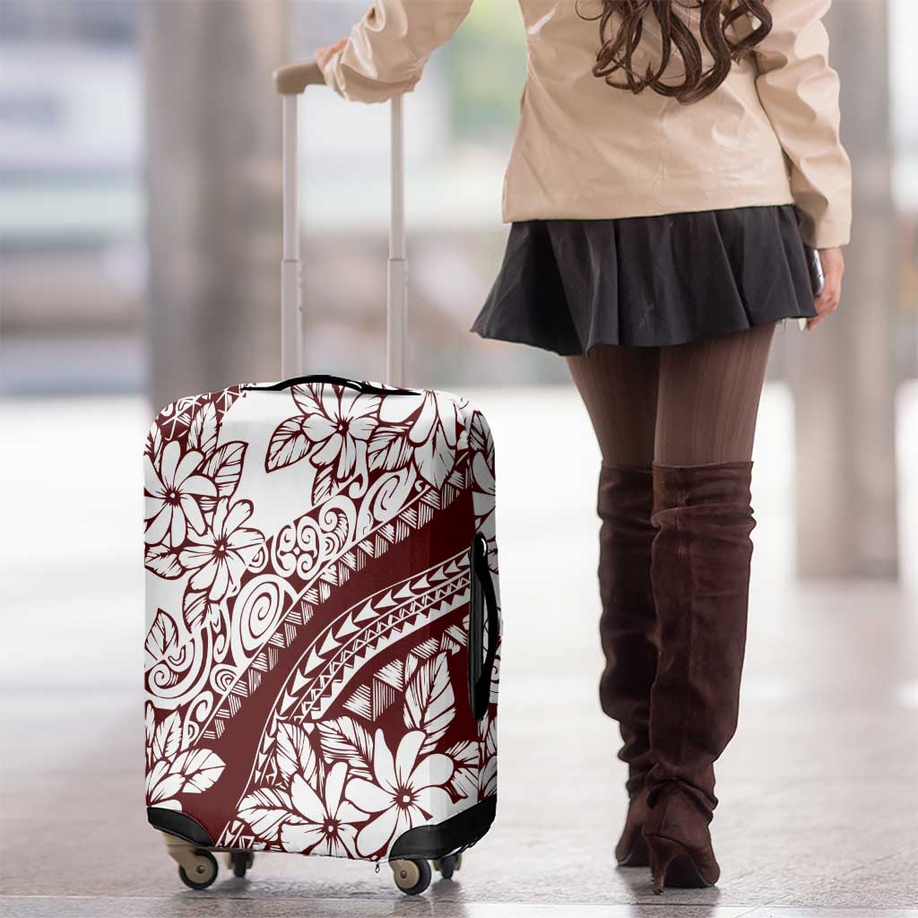 Polynesian Tropical Flowers Oxblood Color Luggage Cover