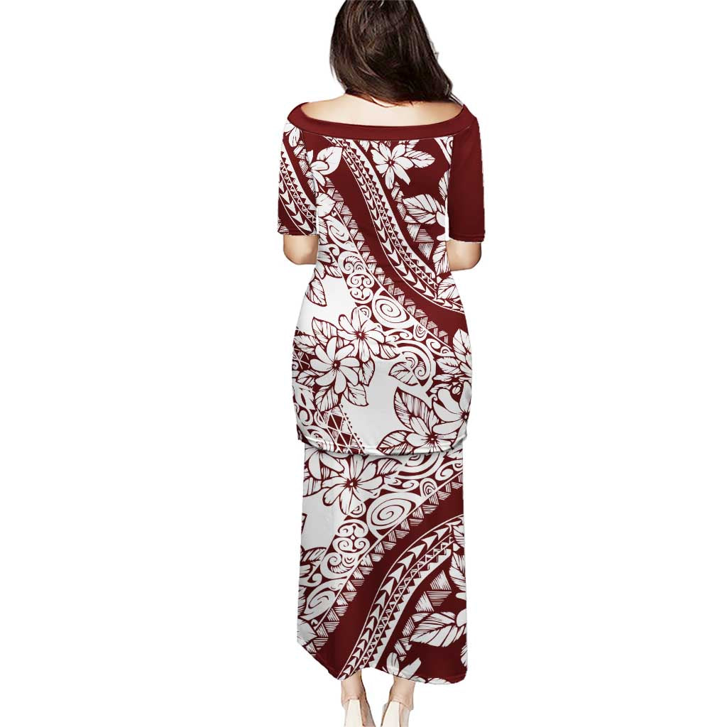 Polynesian Tropical Flowers Oxblood Color Puletasi LT14 - Polynesian Pride