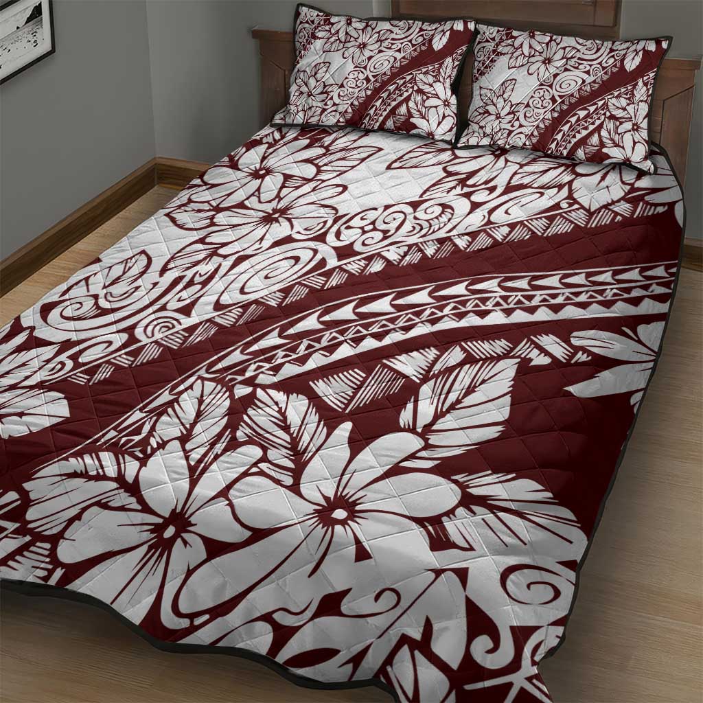 Polynesian Tropical Flowers Oxblood Color Quilt Bed Set LT14 - Polynesian Pride