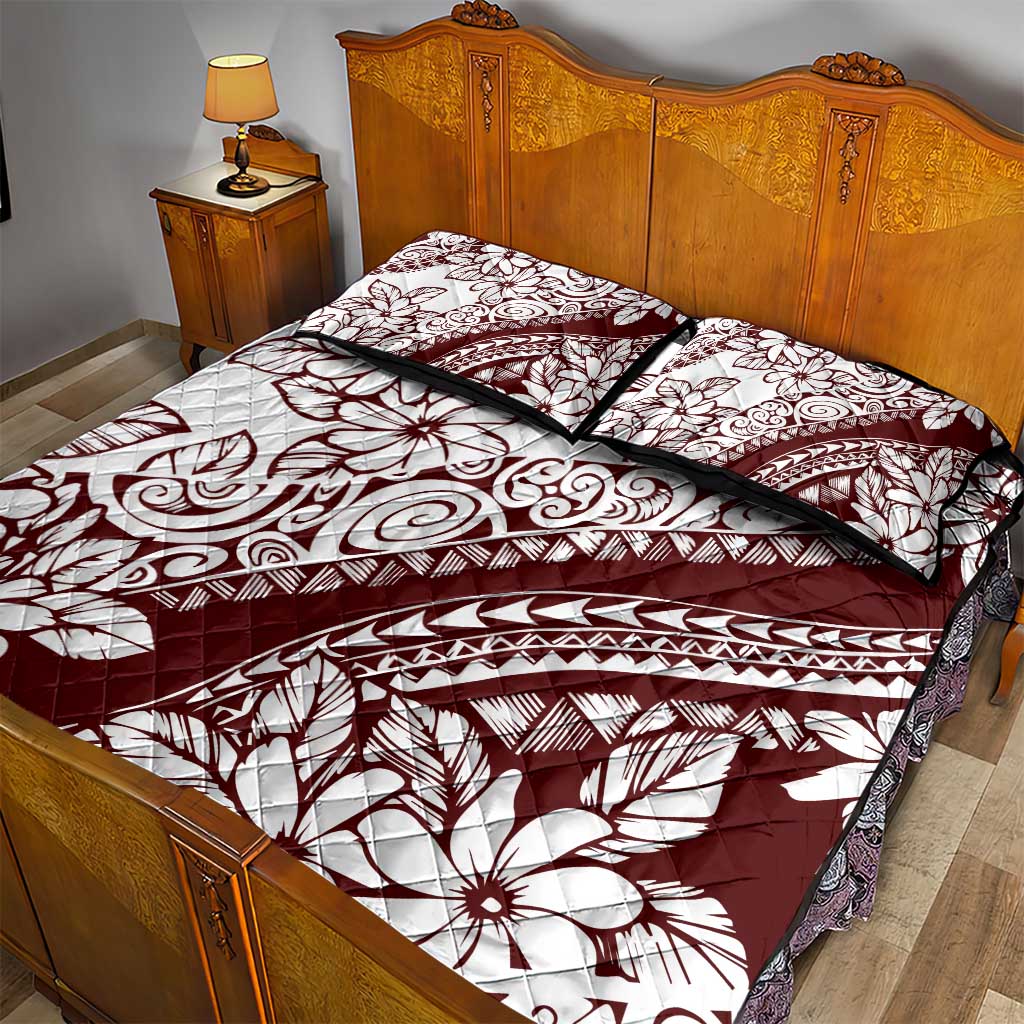 Polynesian Tropical Flowers Oxblood Color Quilt Bed Set LT14 - Polynesian Pride