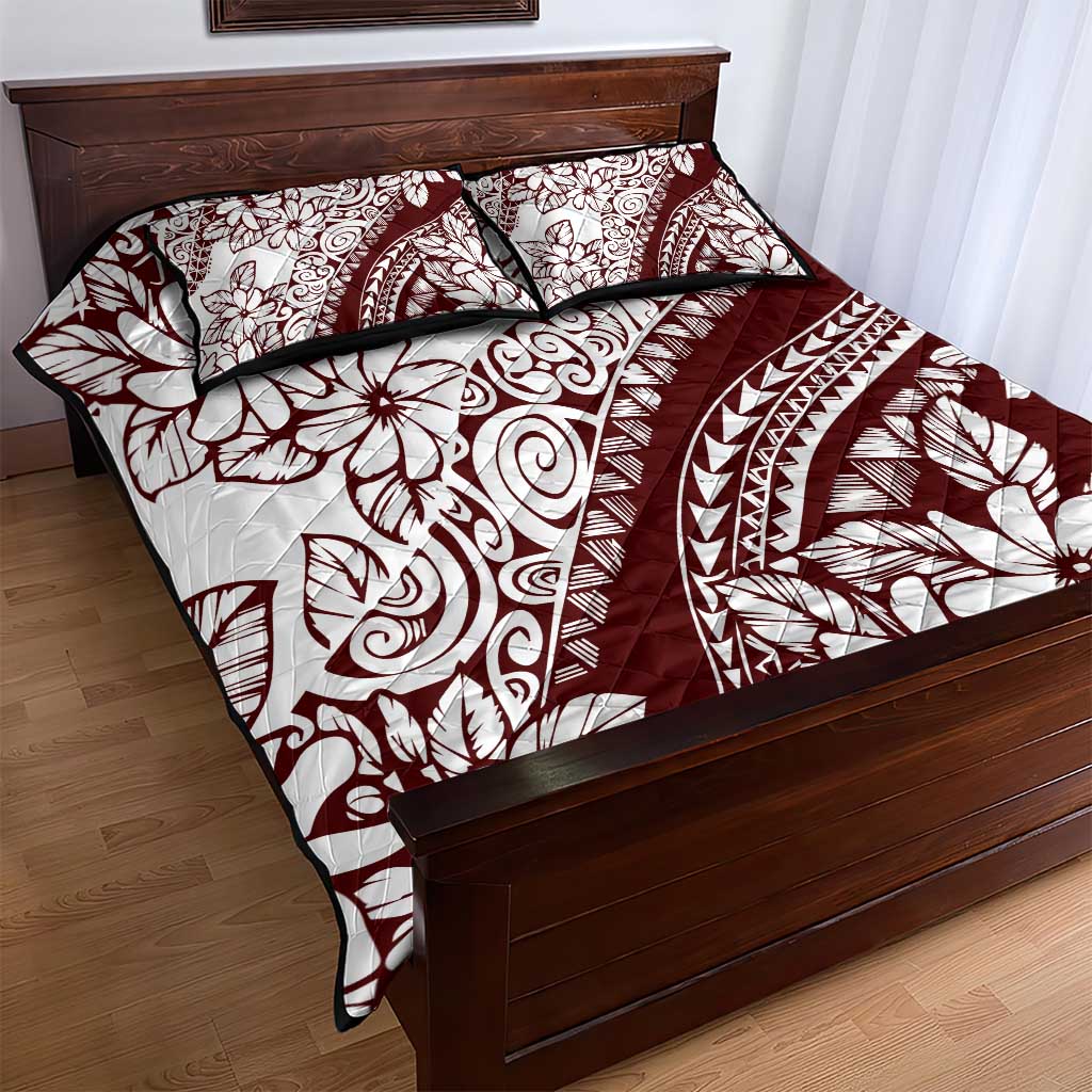 Polynesian Tropical Flowers Oxblood Color Quilt Bed Set LT14 - Polynesian Pride