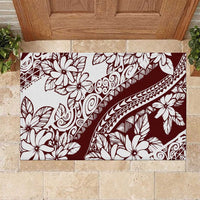Polynesian Tropical Flowers Oxblood Color Rubber Doormat