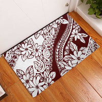 Polynesian Tropical Flowers Oxblood Color Rubber Doormat