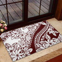 Polynesian Tropical Flowers Oxblood Color Rubber Doormat
