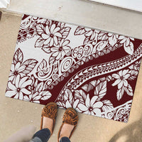 Polynesian Tropical Flowers Oxblood Color Rubber Doormat
