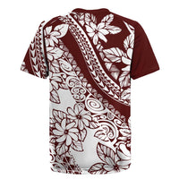 Polynesian Tropical Flowers Oxblood Color Rugby Jersey