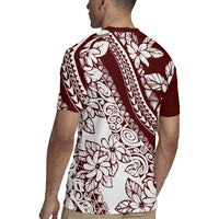 Polynesian Tropical Flowers Oxblood Color Rugby Jersey