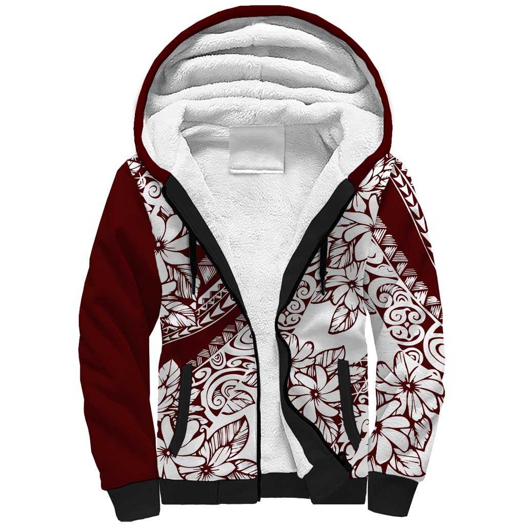 Polynesian Tropical Flowers Oxblood Color Sherpa Hoodie LT14 Unisex Oxblood - Polynesian Pride