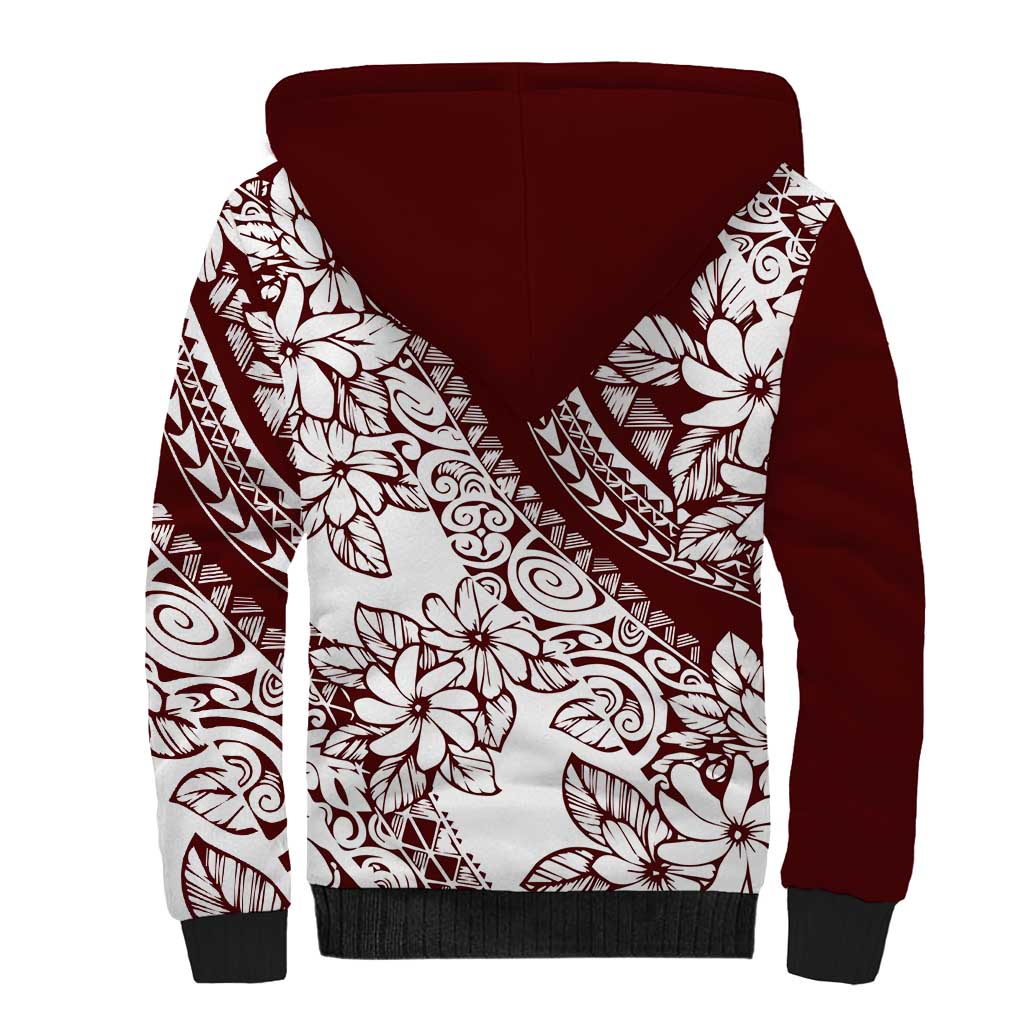 Polynesian Tropical Flowers Oxblood Color Sherpa Hoodie LT14 - Polynesian Pride