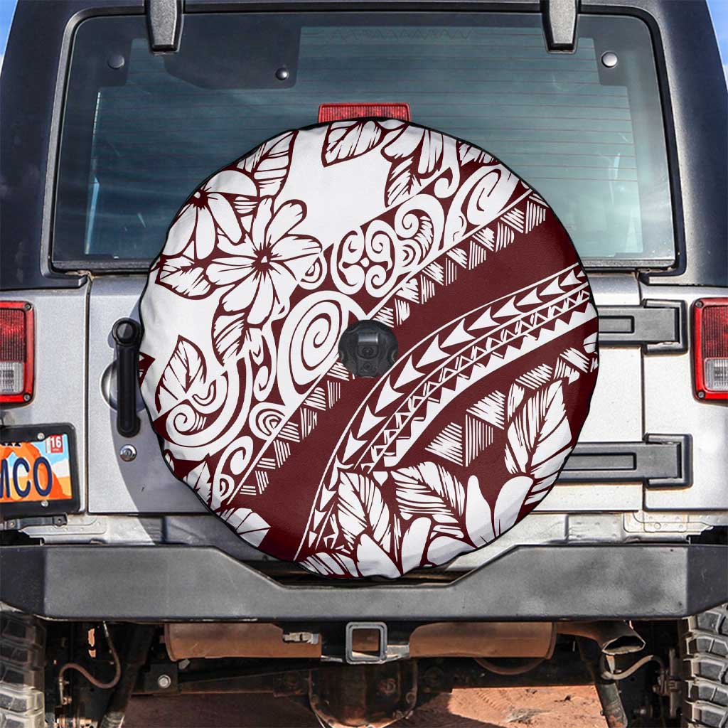 Polynesian Tropical Flowers Oxblood Color Spare Tire Cover