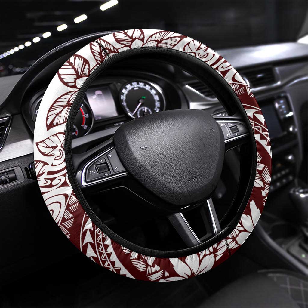 Polynesian Tropical Flowers Oxblood Color Steering Wheel Cover LT14 Universal Fit Oxblood - Polynesian Pride