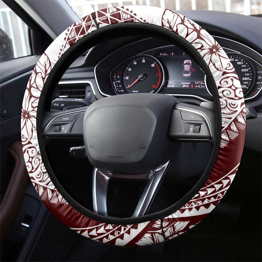 Polynesian Tropical Flowers Oxblood Color Steering Wheel Cover LT14 - Polynesian Pride