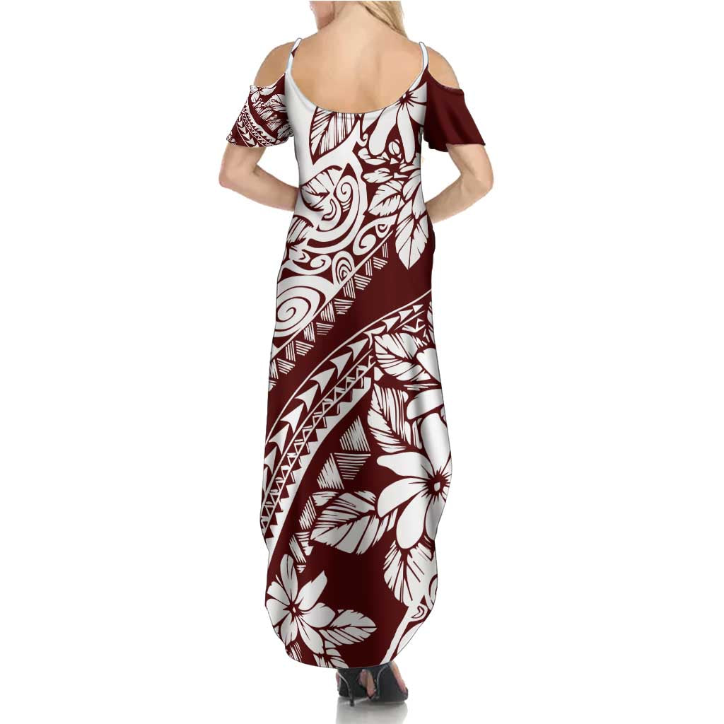 Polynesian Tropical Flowers Oxblood Color Summer Maxi Dress LT14 - Polynesian Pride
