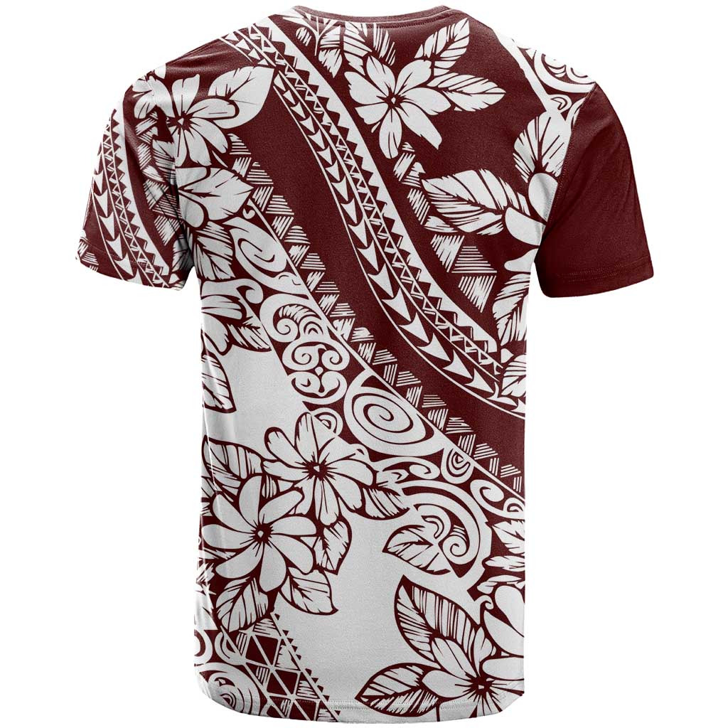 Polynesian Tropical Flowers Oxblood Color T Shirt