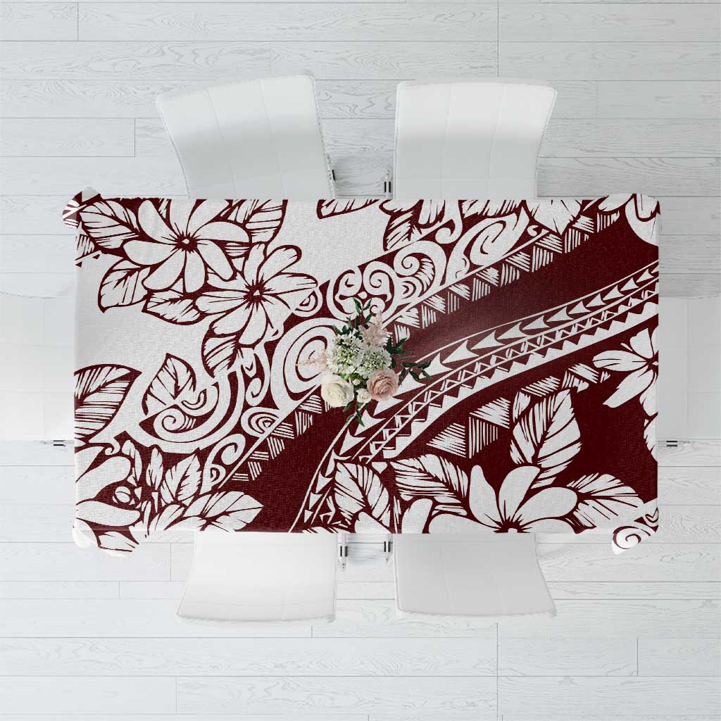 Polynesian Tropical Flowers Oxblood Color Tablecloth