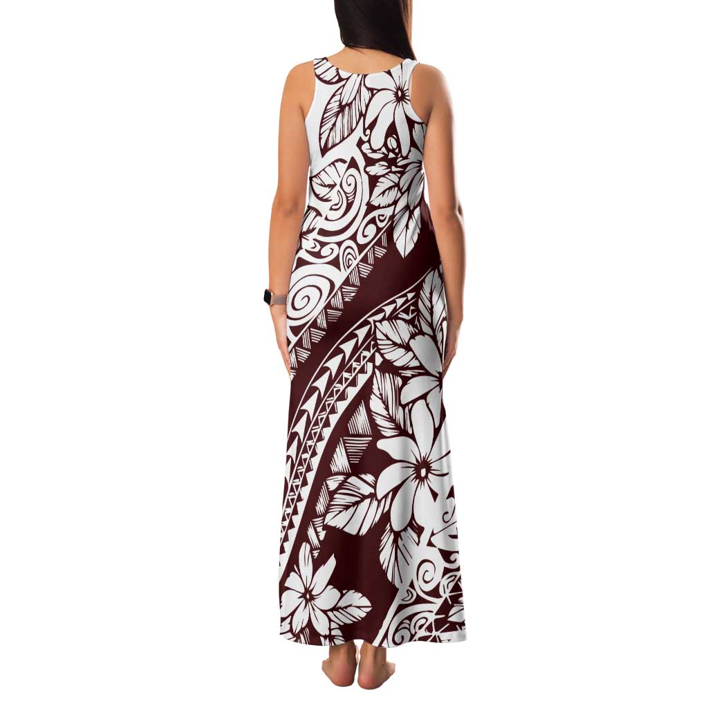 Polynesian Tropical Flowers Oxblood Color Tank Maxi Dress LT14 - Polynesian Pride