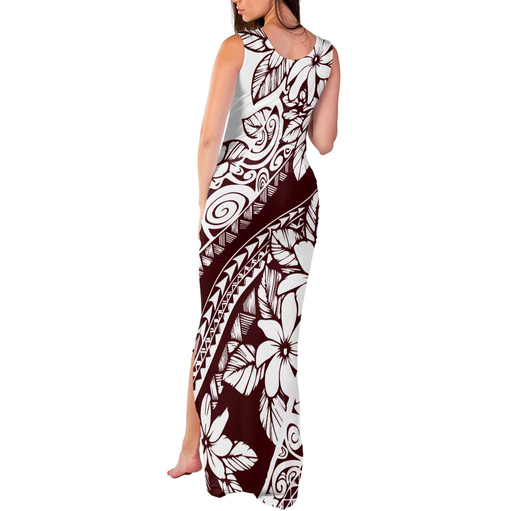 Polynesian Tropical Flowers Oxblood Color Tank Maxi Dress LT14 - Polynesian Pride