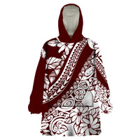 Polynesian Tropical Flowers Oxblood Color Wearable Blanket Hoodie LT14 One Size Oxblood - Polynesian Pride