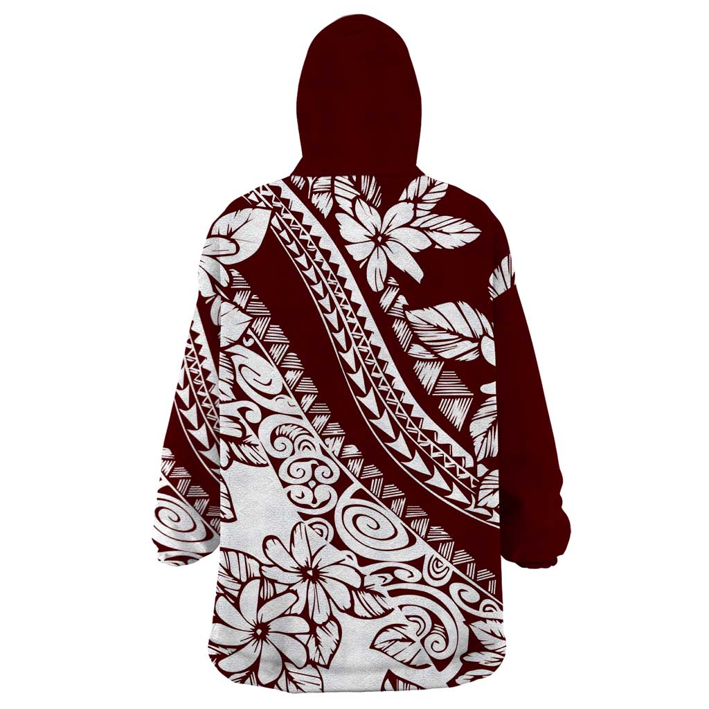 Polynesian Tropical Flowers Oxblood Color Wearable Blanket Hoodie LT14 - Polynesian Pride