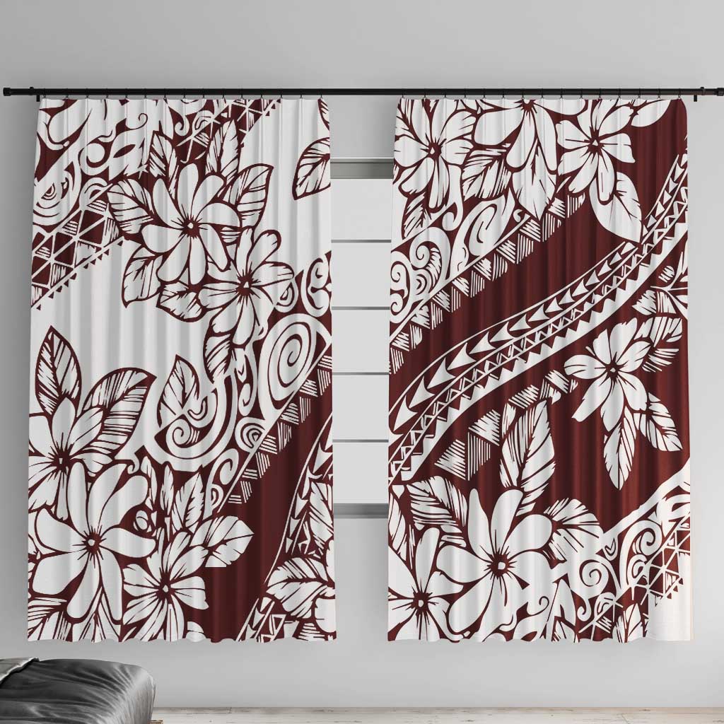 Polynesian Tropical Flowers Oxblood Color Window Curtain