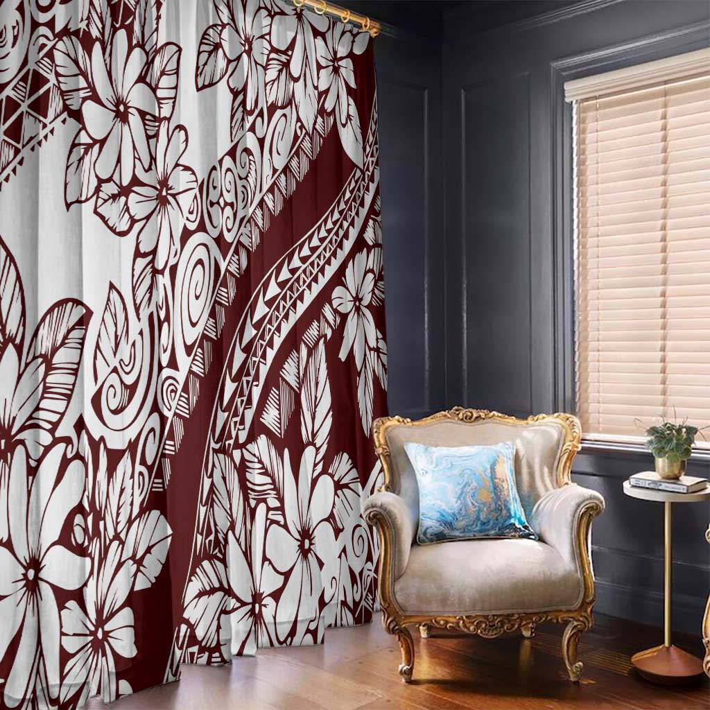 Polynesian Tropical Flowers Oxblood Color Window Curtain LT14 - Polynesian Pride