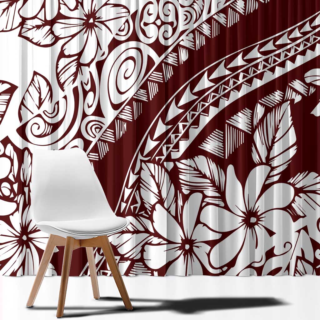 Polynesian Tropical Flowers Oxblood Color Window Curtain LT14 - Polynesian Pride