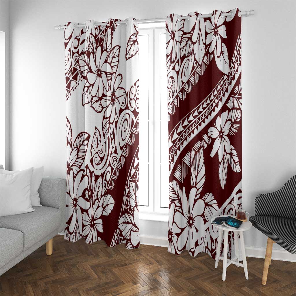 Polynesian Tropical Flowers Oxblood Color Window Curtain LT14 With Grommets Oxblood - Polynesian Pride