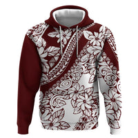 Polynesian Tropical Flowers Oxblood Color Zip Hoodie