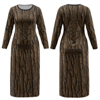 Kioranga Moriori New Zealand Couples Matching Long Sleeve Bodycon Dress and Long Sleeve Button Shirt Kopi Rakau Carving Art LT14 - Polynesian Pride
